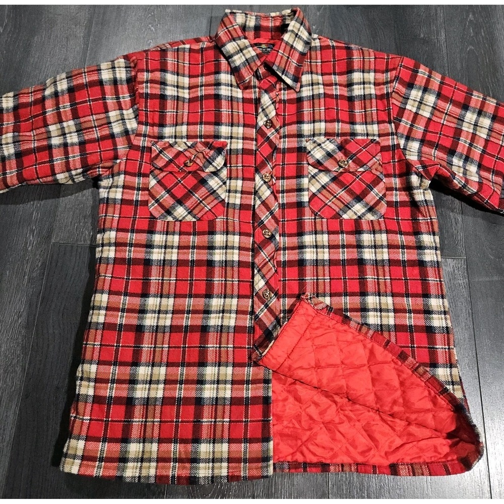 VTG Fruit Of The Loom Flannel Shirt Adult S Red Plaid Quilt Lined 80s Trucker